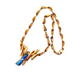 15 Carat Australian Boulder Opal Diamond 18k Yellow Gold Necklace