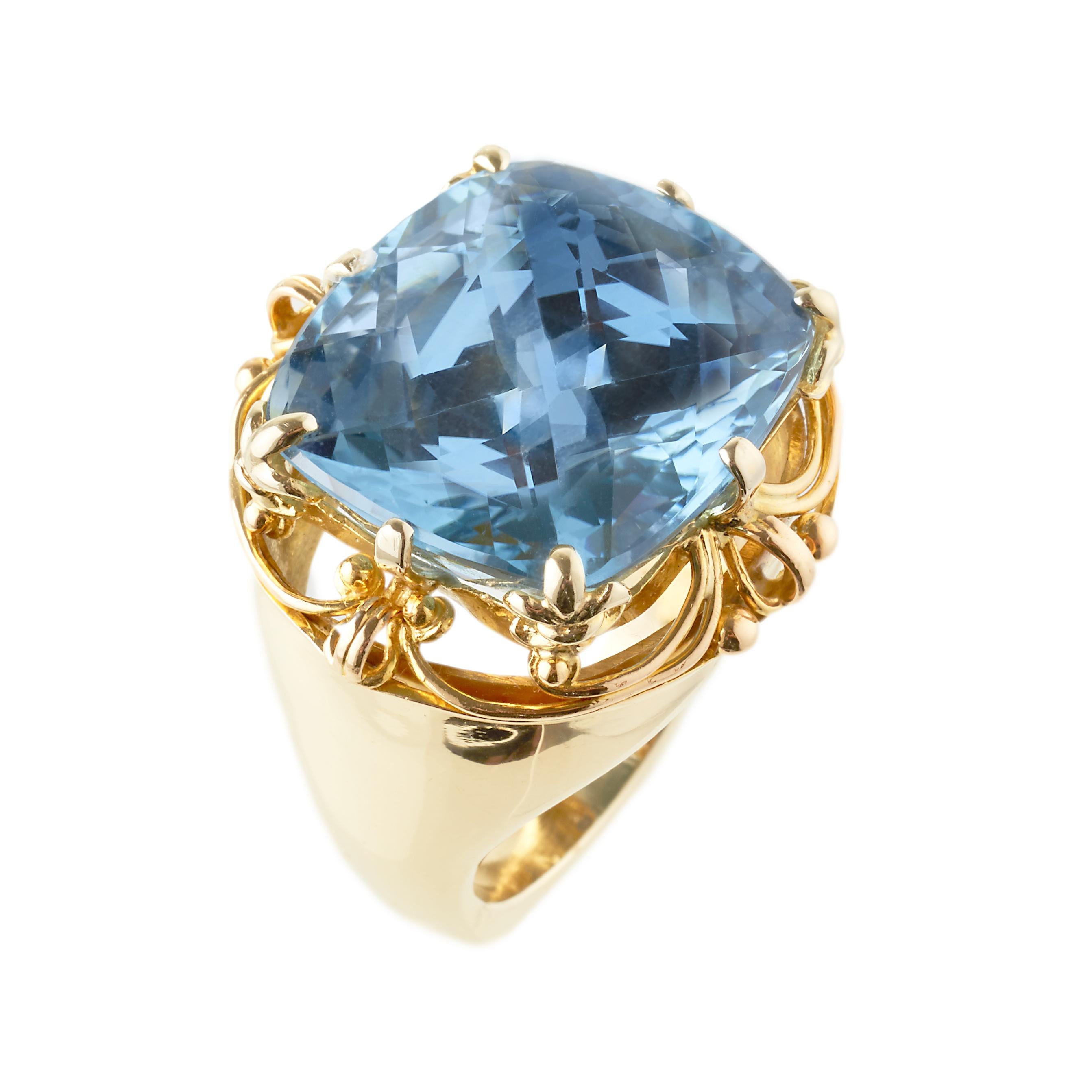 Erin Mac with a large soft blue Quartz 15ct on a French Antique in a contemporary bold shank

15k & 18k yellow gold