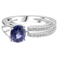 1,5 Karat Blauer Saphir 0,14 Karat SI/H Diamant Ring 18 Karat Weißgold Schmuck