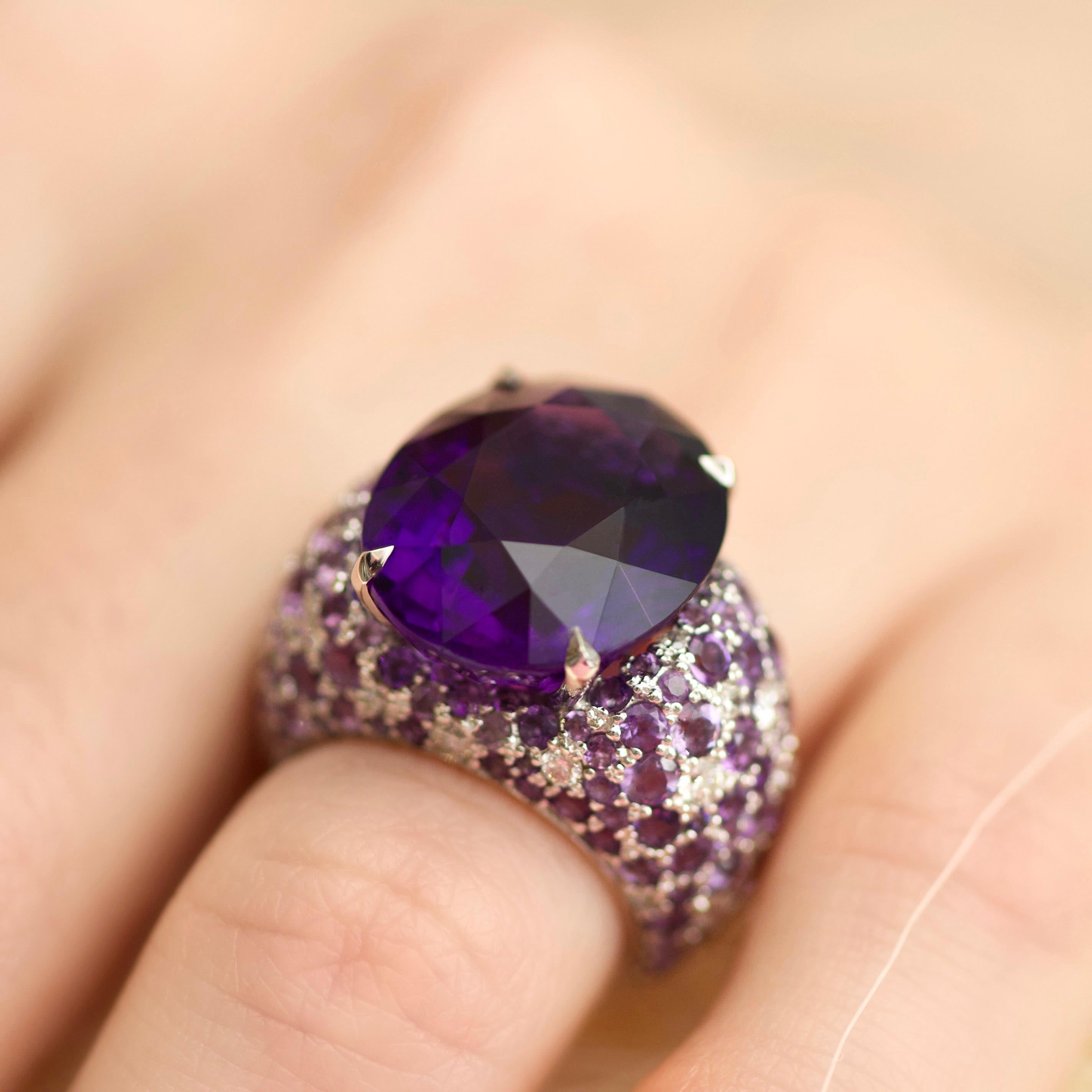 15 Carat Brazilian Purple Amethyst Diamonds 14 Karat White Gold Cocktail Ring 3