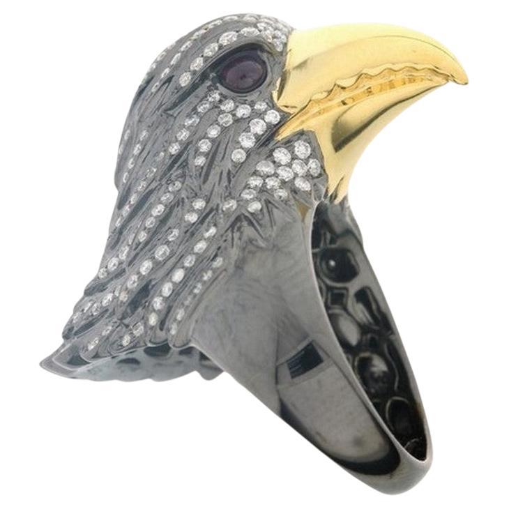 1.5 Carat Brilliant Diamond Crow Ring in 18K Gold For Sale