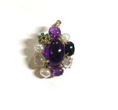 15 Carat Cabochon Amethyst and Mixed Gemstone Pedant