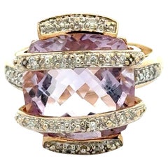 15 Carat Checkerboard Amethyst Wrapped in Diamonds Gold Vintage Ring