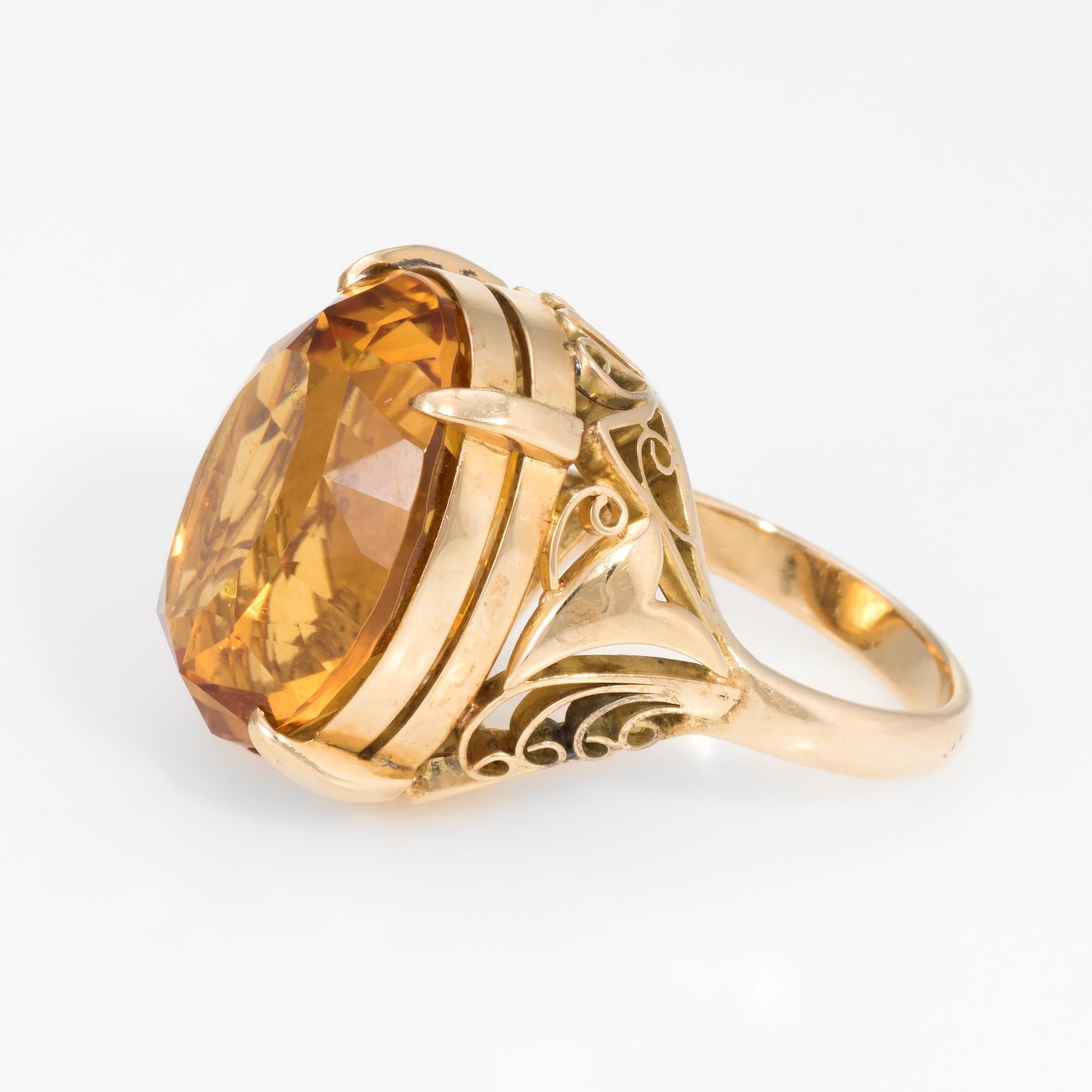 Modern 15 Carat Citrine Cocktail Ring Vintage 18 Karat Yellow Gold Estate Heirloom