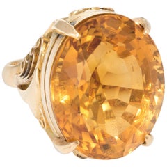 15 Carat Citrine Cocktail Ring Vintage 18 Karat Yellow Gold Estate Heirloom