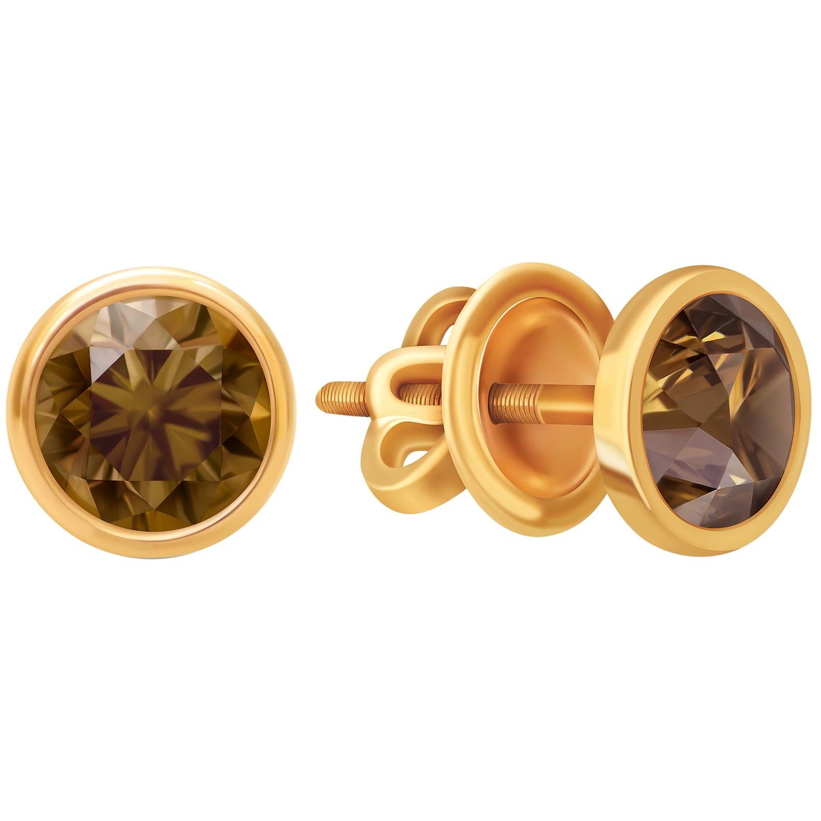 1.5 Carat Cognac Diamond 18 Karat Rose Gold Stud Earrings For Sale