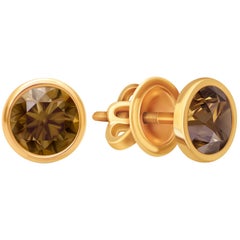 1.5 Carat Cognac Diamond 18 Karat Rose Gold Stud Earrings