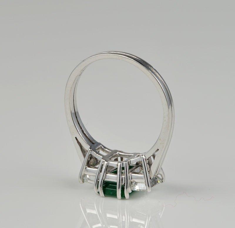 Art Deco 1.5 Carat Colombian Emerald and Diamond Trilogy Engagement Ring For Sale