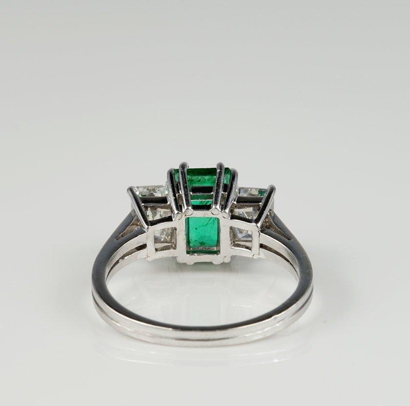 Emerald Cut 1.5 Carat Colombian Emerald and Diamond Trilogy Engagement Ring For Sale