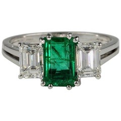 1.5 Carat Colombian Emerald and Diamond Trilogy Engagement Ring