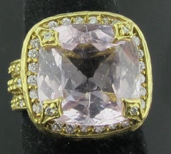 15 Carat Cushion Cut Morganite in 18 Karat Yellow Gold Mounting with Diamonds