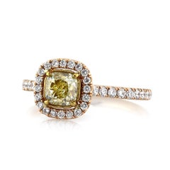 1.5 Carat Cushion Diamond Ring Fancy Yellow 14K White Gold Sunlit Royal Radiance