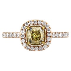 1.5 Carat Cushion Diamond Ring Fancy Yellow 14K White Gold Sunlit Royal Radiance