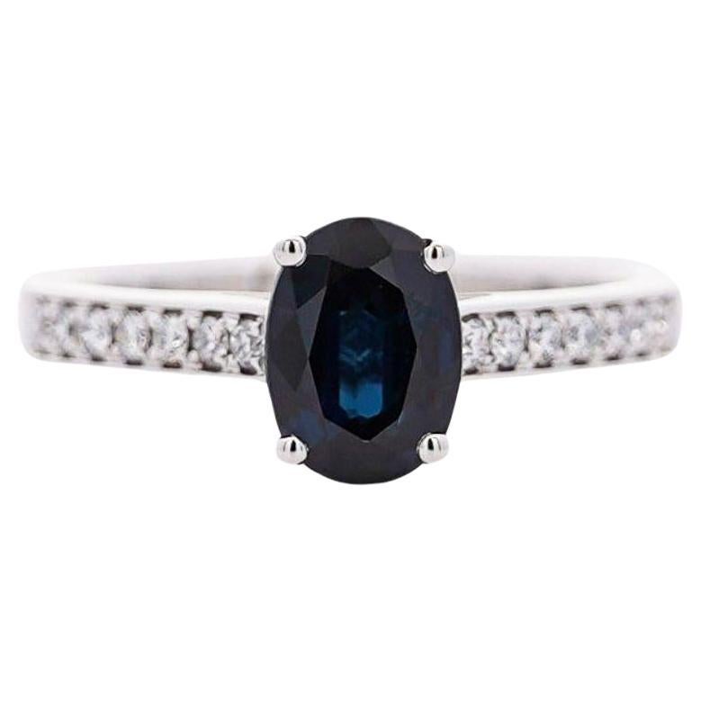 1.5 Carat Deep Blue Sapphire & Diamond Cathedral 18K Gold Ring For Sale