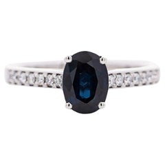 1.5 Carat Deep Blue Sapphire & Diamond Cathedral 18K Gold Ring
