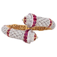 Diamond and Natural Ruby Cuff Bracelet in 18K Gold