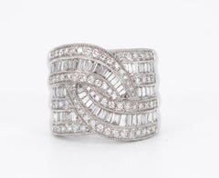1.5 Carat Diamond Baguette and Pave 14k White Gold Wide Band Ring