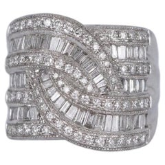 1.5 Carat Diamond Baguette and Pave 14k White Gold Wide Band Ring