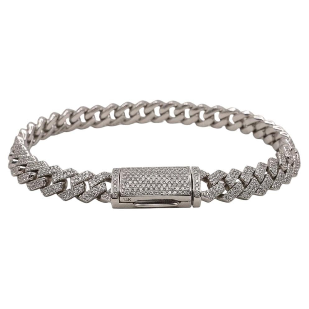 Collana con maglie cubane e diamanti da 15 carati in oro bianco 10k in vendita