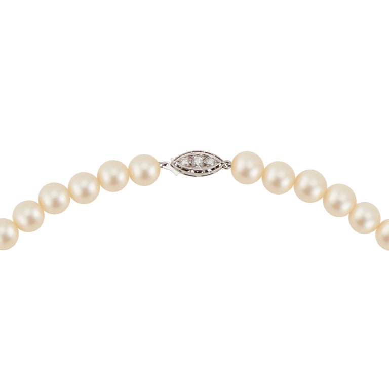 .15 Carat Diamond Cultured Pearl White Gold Necklace For Sale at 1stDibs