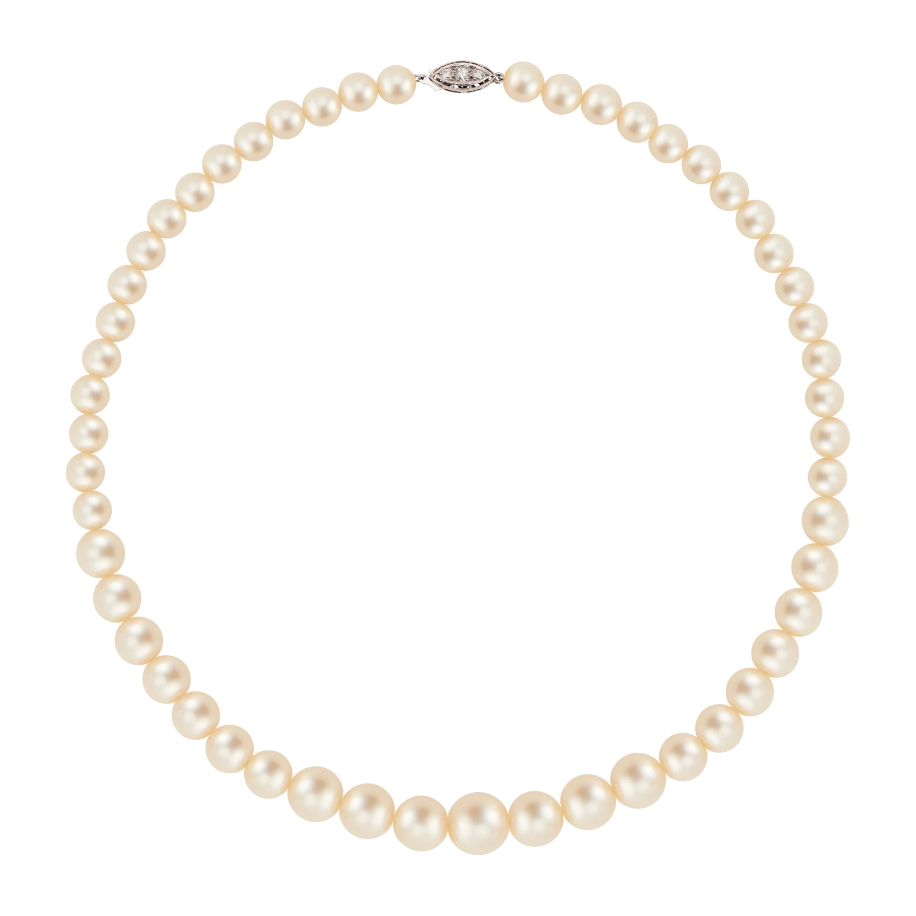 .15 Carat Diamond Cultured Pearl White Gold Necklace For Sale