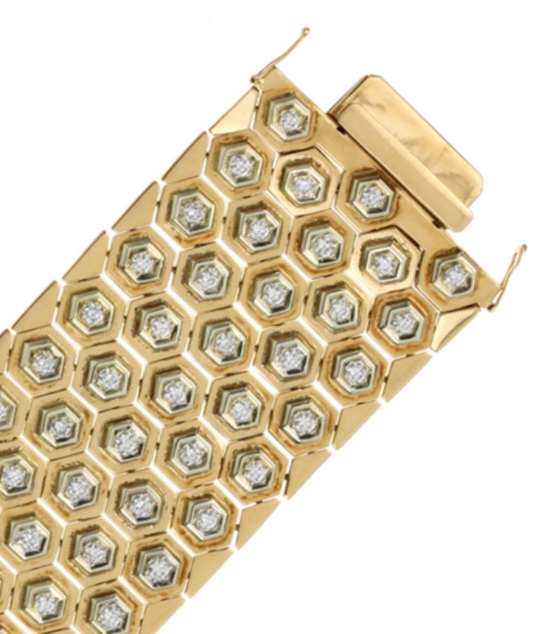 Sechseckiges Gliederarmband aus 18 Karat Gelbgold mit 15 Karat Diamanten (Art déco) im Angebot
