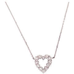 Diamond Heart Necklace, 14 Karat White Gold Diamond Heart Necklace