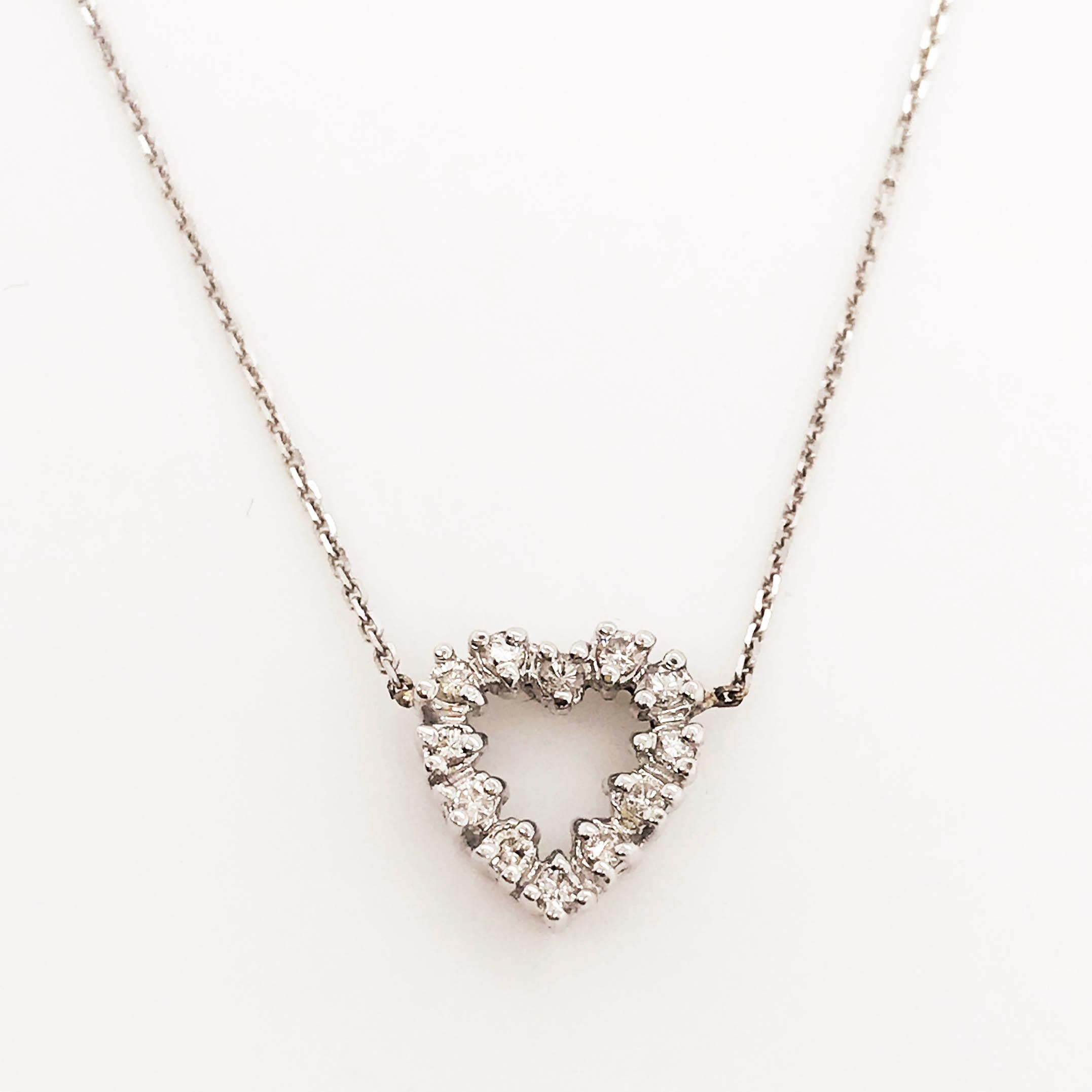 Modern Diamond Heart Necklace, 14 Karat White Gold Diamond Heart Necklace
