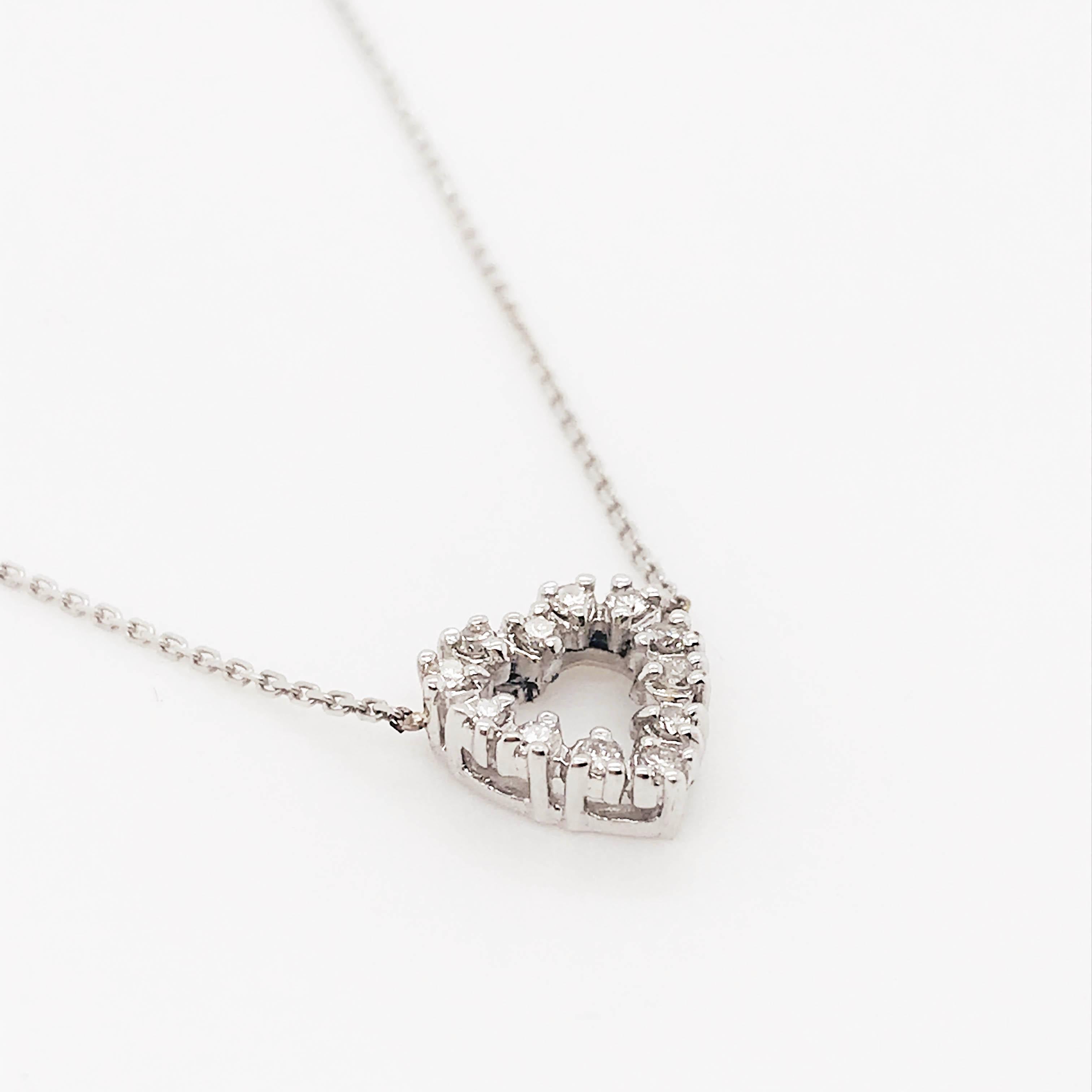 Diamond Heart Necklace, 14 Karat White Gold Diamond Heart Necklace In New Condition In Austin, TX