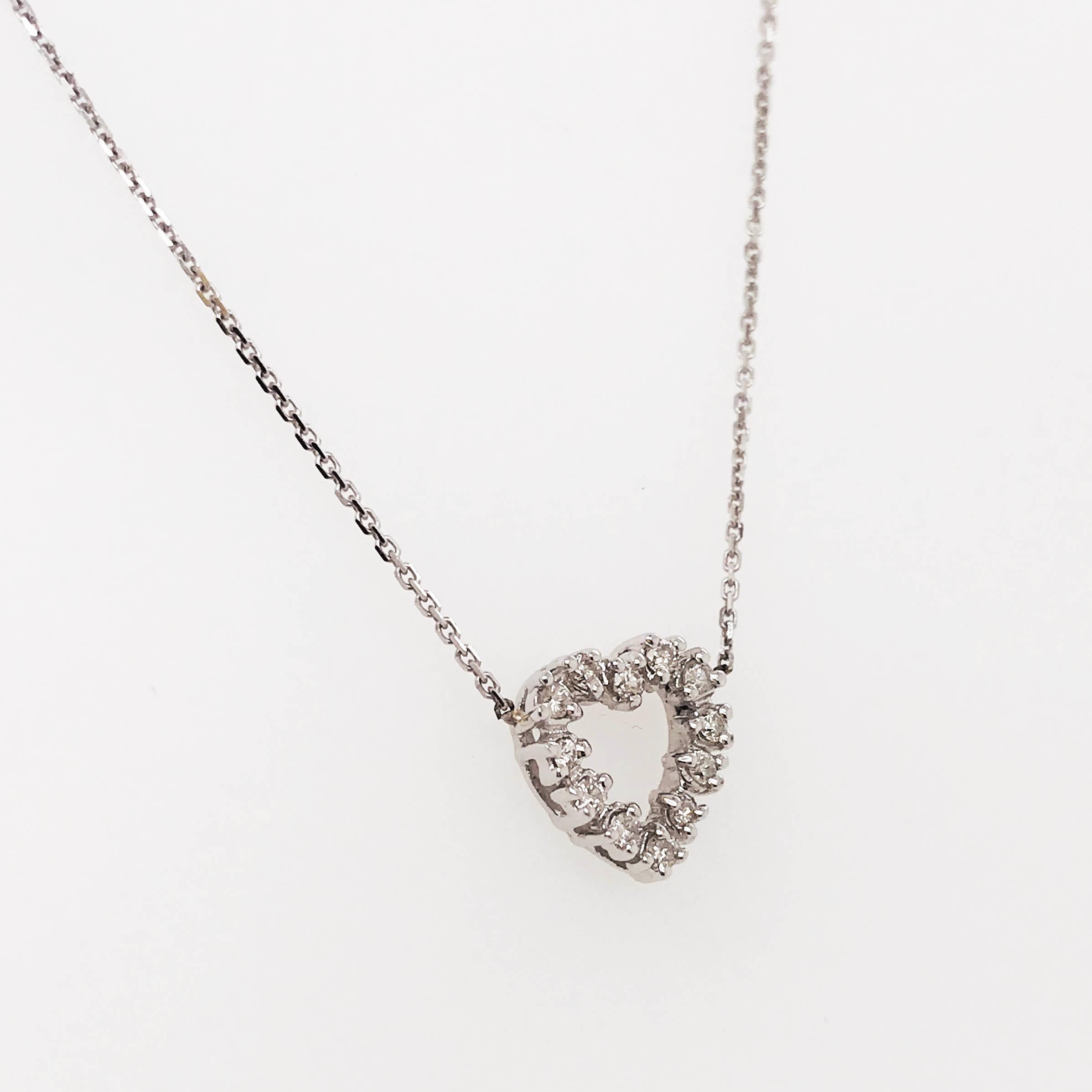 Women's Diamond Heart Necklace, 14 Karat White Gold Diamond Heart Necklace For Sale