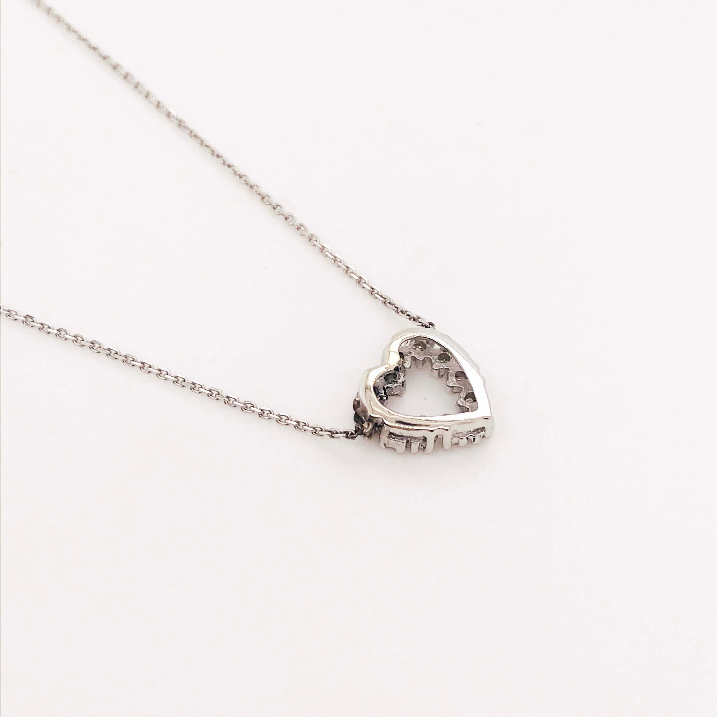 Diamond Heart Necklace, 14 Karat White Gold Diamond Heart Necklace For Sale 2