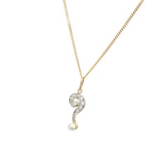 .15 Carat Diamond Pearl Two Tone Gold Question Mark Pendant Necklace