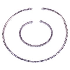 15 Carat Diamond Stiff Tennis Necklace and Bracelet Set in White Gold