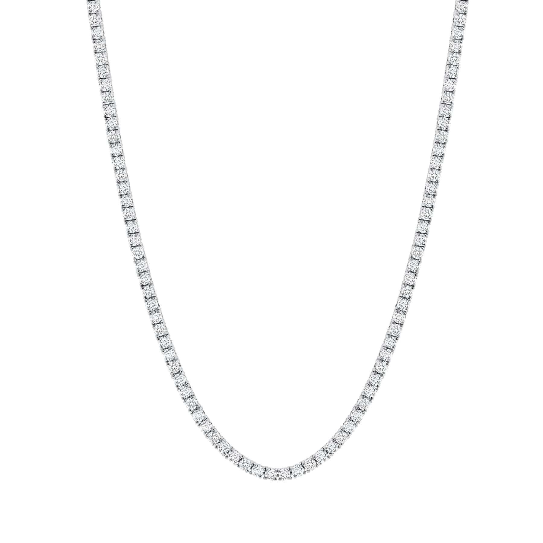 Modern 15 Carat Round Diamond 15K Gold Tennis Necklace For Sale