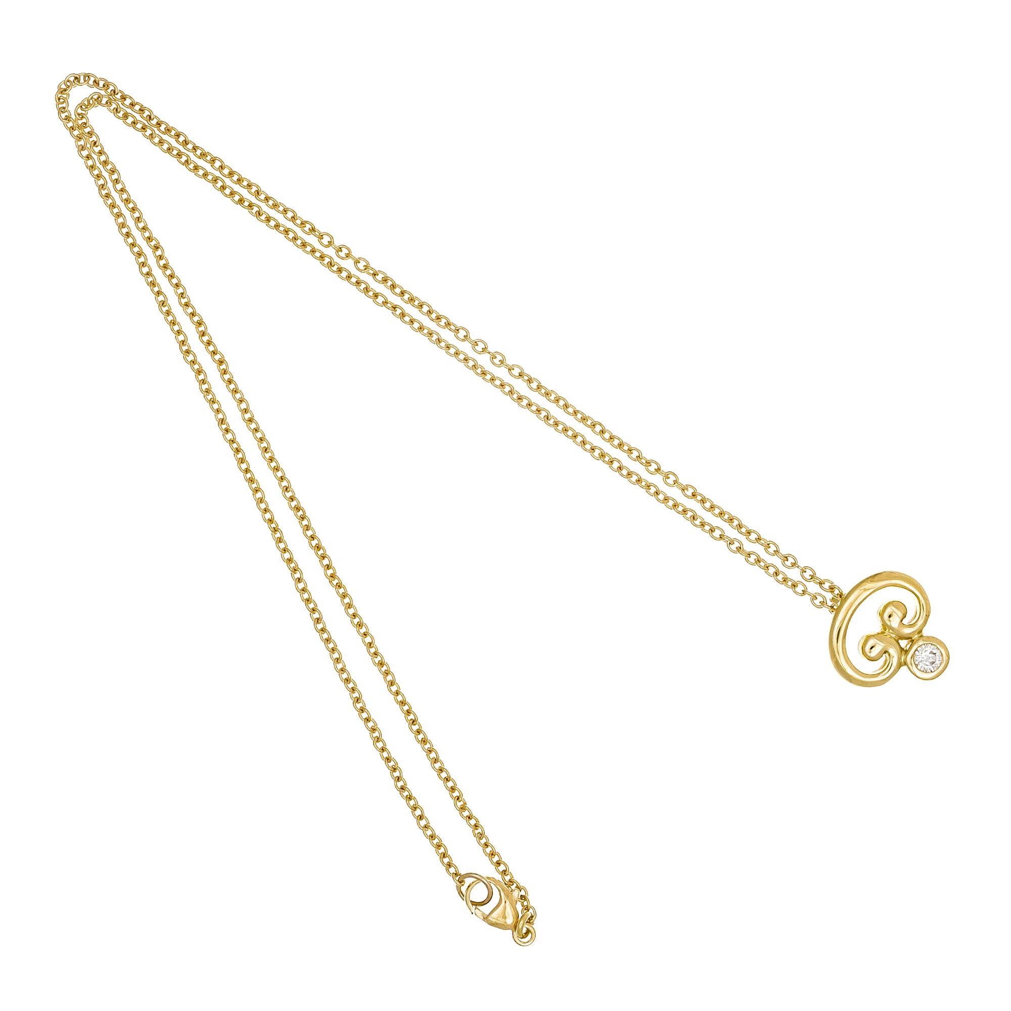 Round Cut .15 Carat Diamond Yellow Gold Freeform Pendant Necklace For Sale