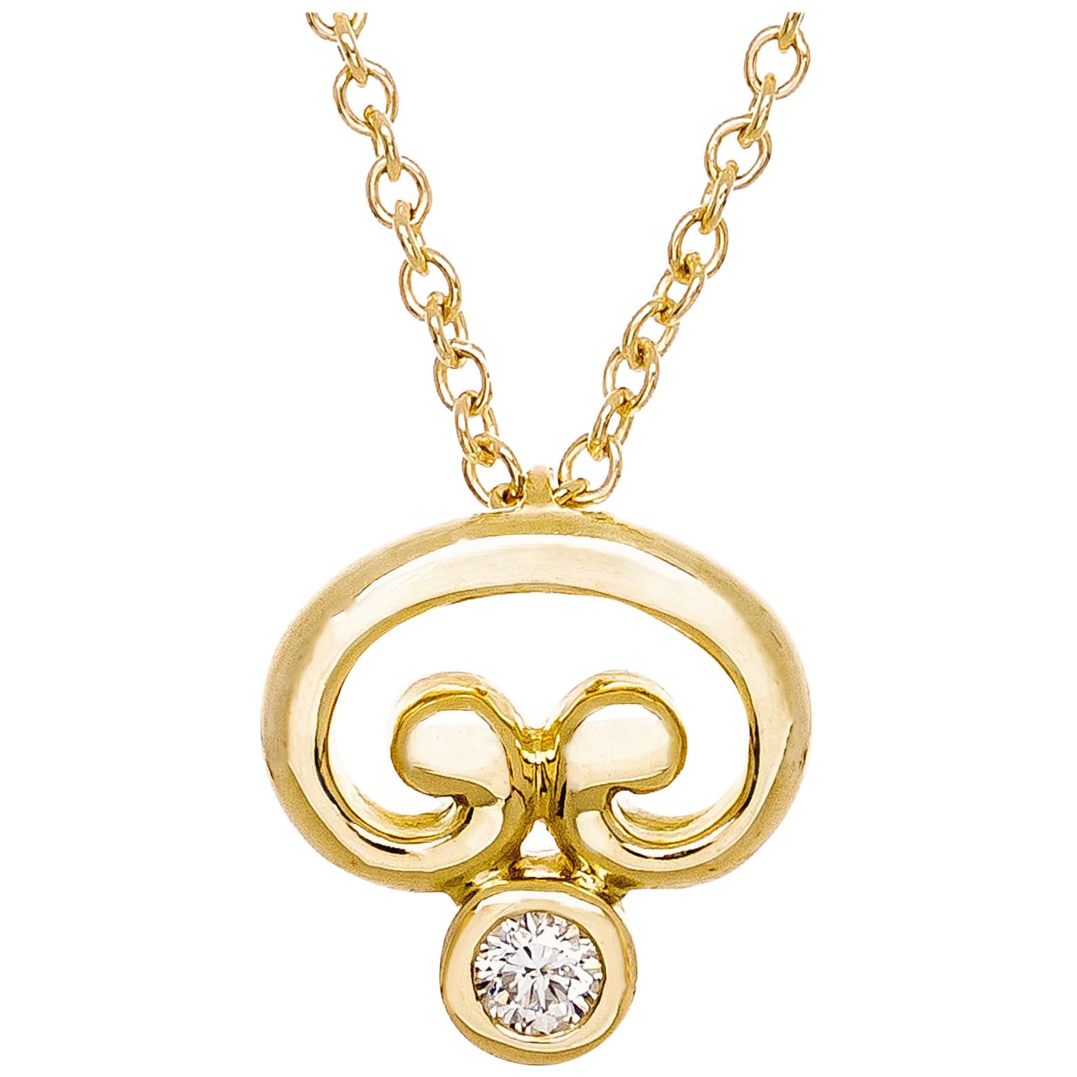 .15 Carat Diamond Yellow Gold Freeform Pendant Necklace For Sale
