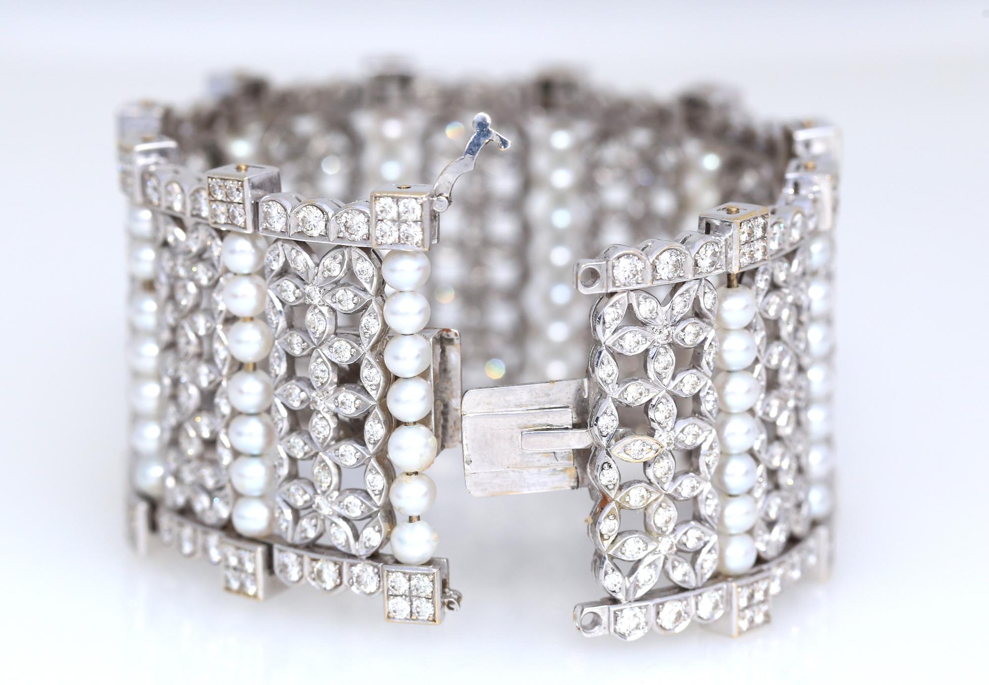 15 Carat Diamonds Pearls White Gold Bangle Bracelet, 1999 1