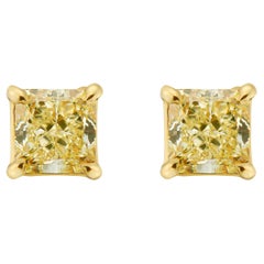 1.5 Carat Each Fancy Yellow Radiant Diamond Studs