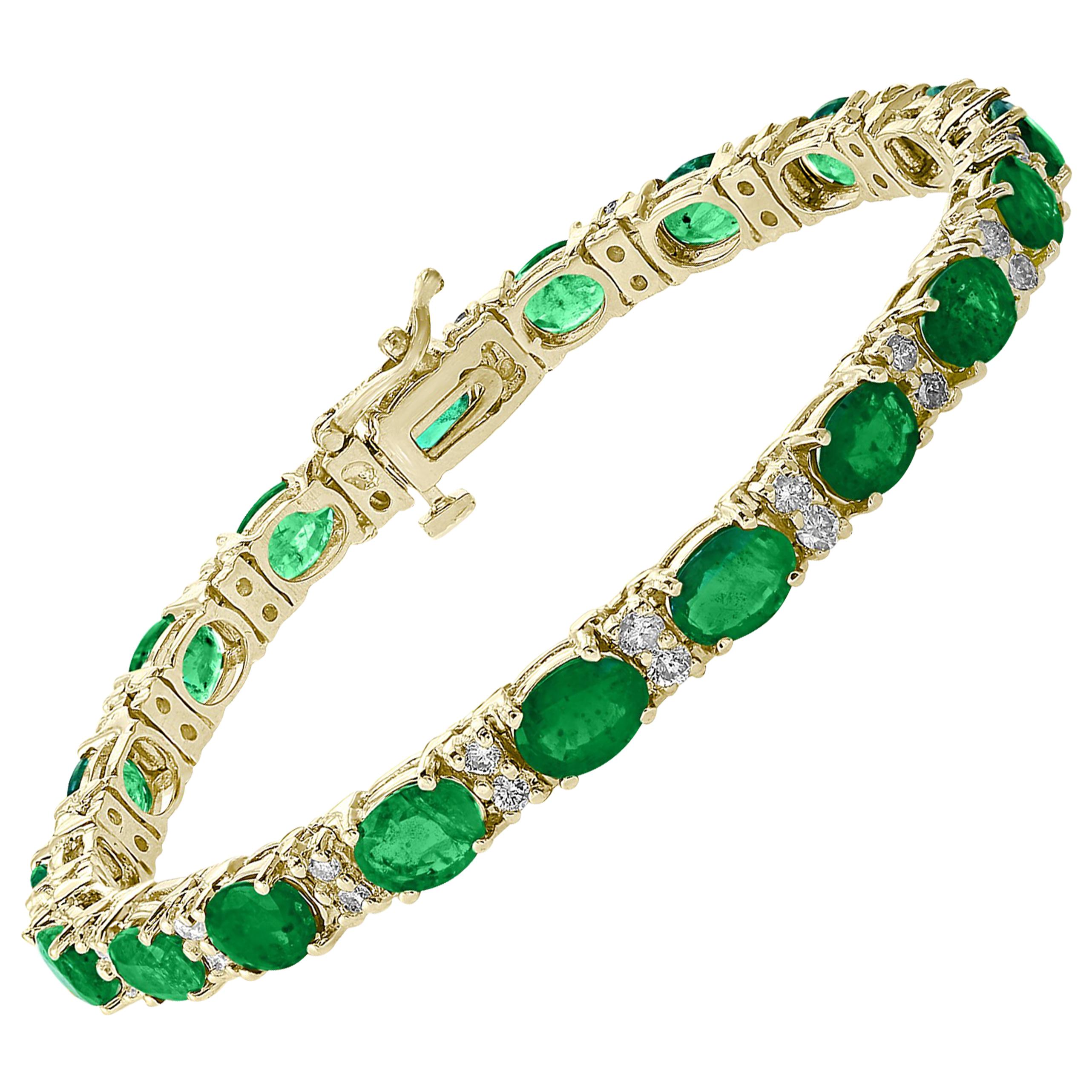 20 Carat Emerald 1.6 Carat Diamond Affordable Tennis Bracelet 14 K Yellow  Gold 