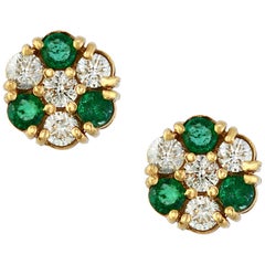 1.5 Carat Emerald and 2 Carat Diamonds Flower Post Earrings 14 Karat Yellow Gold