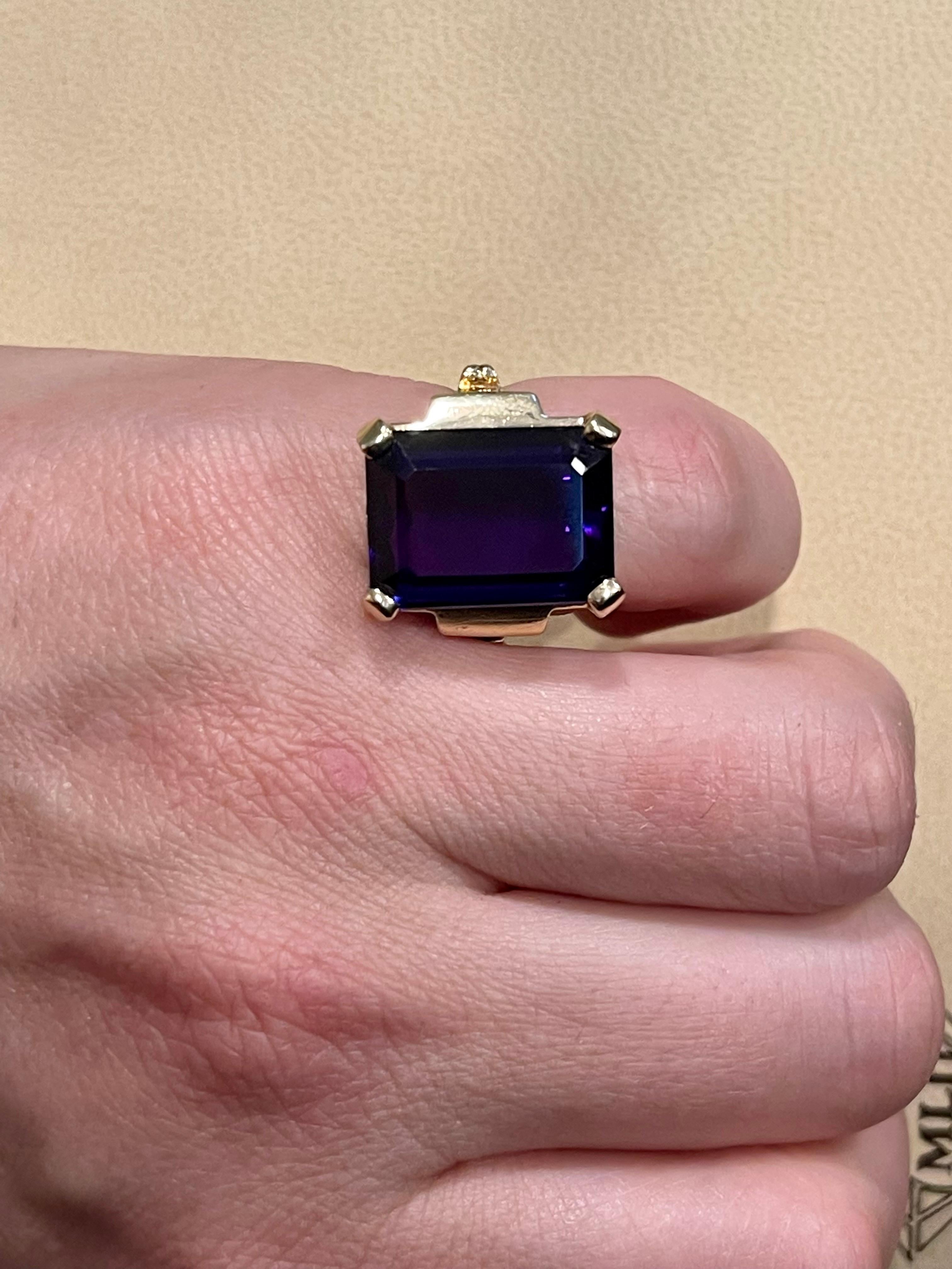 15 Carat Emerald Cut Amethyst Cocktail Ring in 14 Karat Yellow Gold For Sale 7