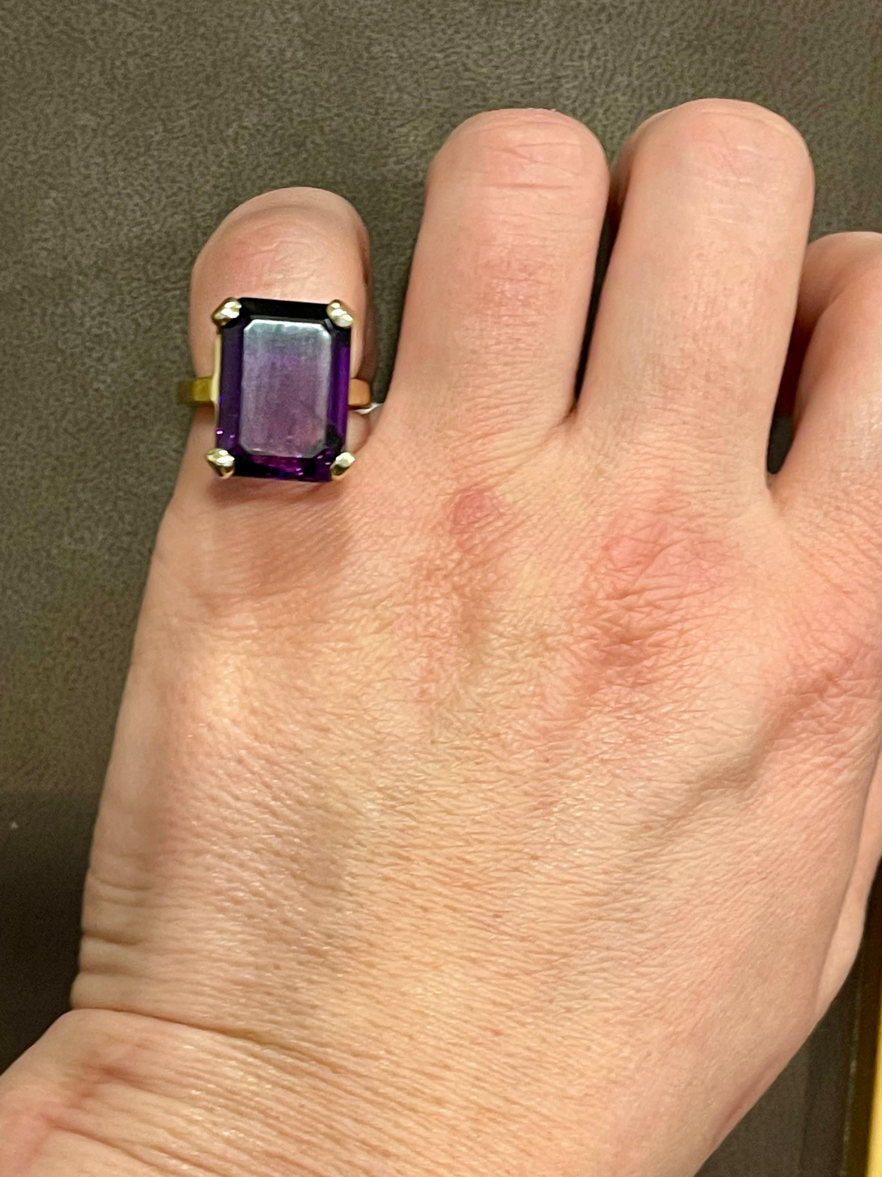 15 Carat Emerald Cut Amethyst Cocktail Ring in 14 Karat Yellow Gold For Sale 8