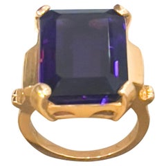 15 Carat Emerald Cut Amethyst Cocktail Ring in 14 Karat Yellow Gold