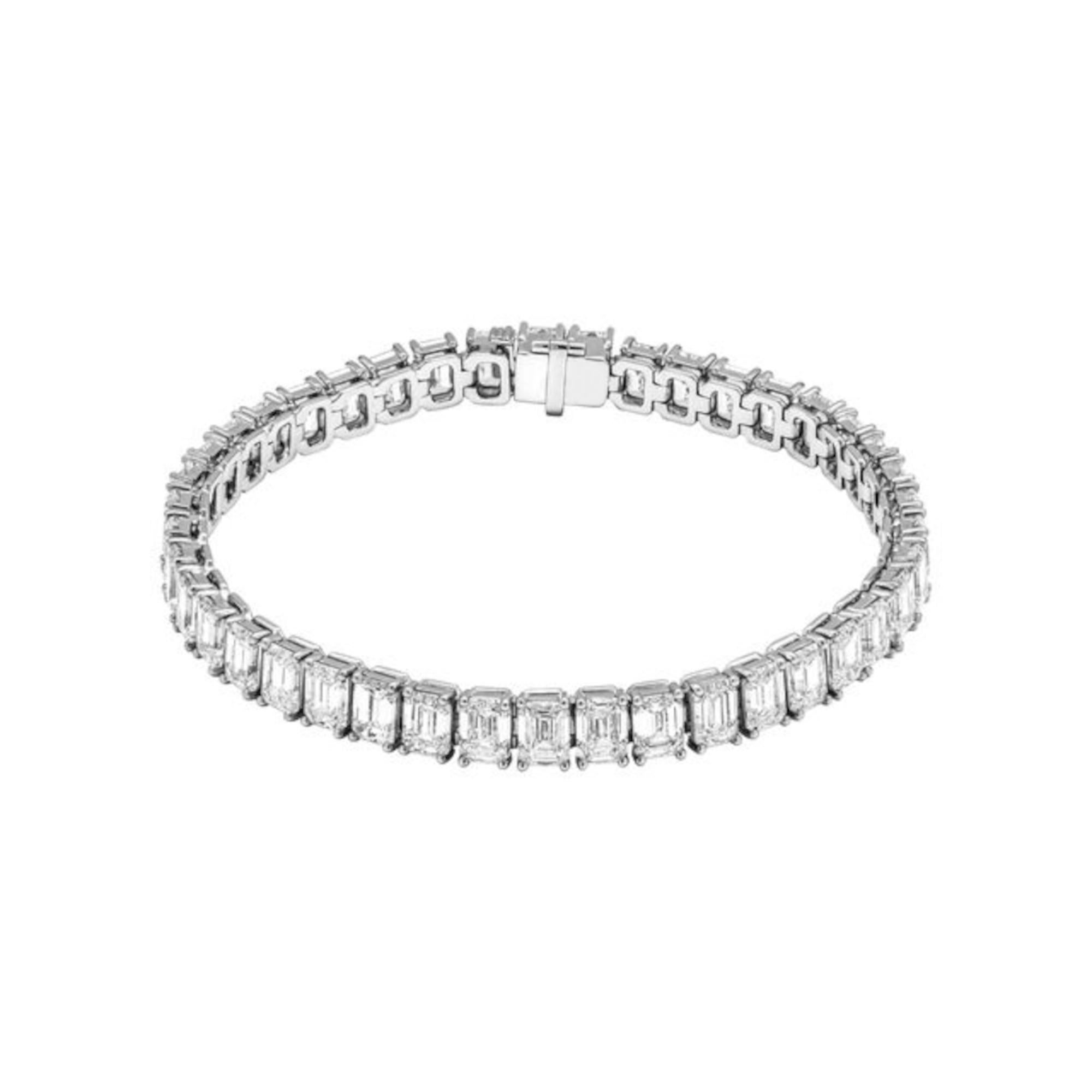 Platinum Tennis Bracelet with Emerald Cut Diamonds