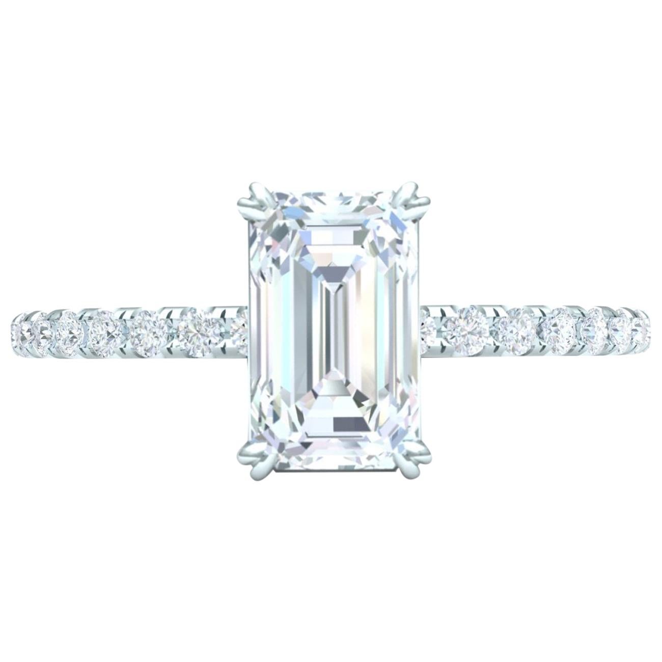 1.5 Carat Emerald Cut GIA Certified H-VS2 White Gold Engagement Ring For Sale