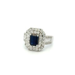 1.5 Carat Emerald-Cut Sapphire and Diamond Gold Vintage EFFY Designer Ring