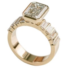 1.5 Carat Emerald-cut Statement  Gold Elegant Sparkle Heirloom Diamond Ring
