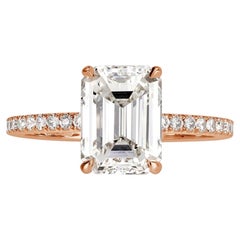 1.5 Carat Emerald Diamond Ring 14K White Gold Refined Light