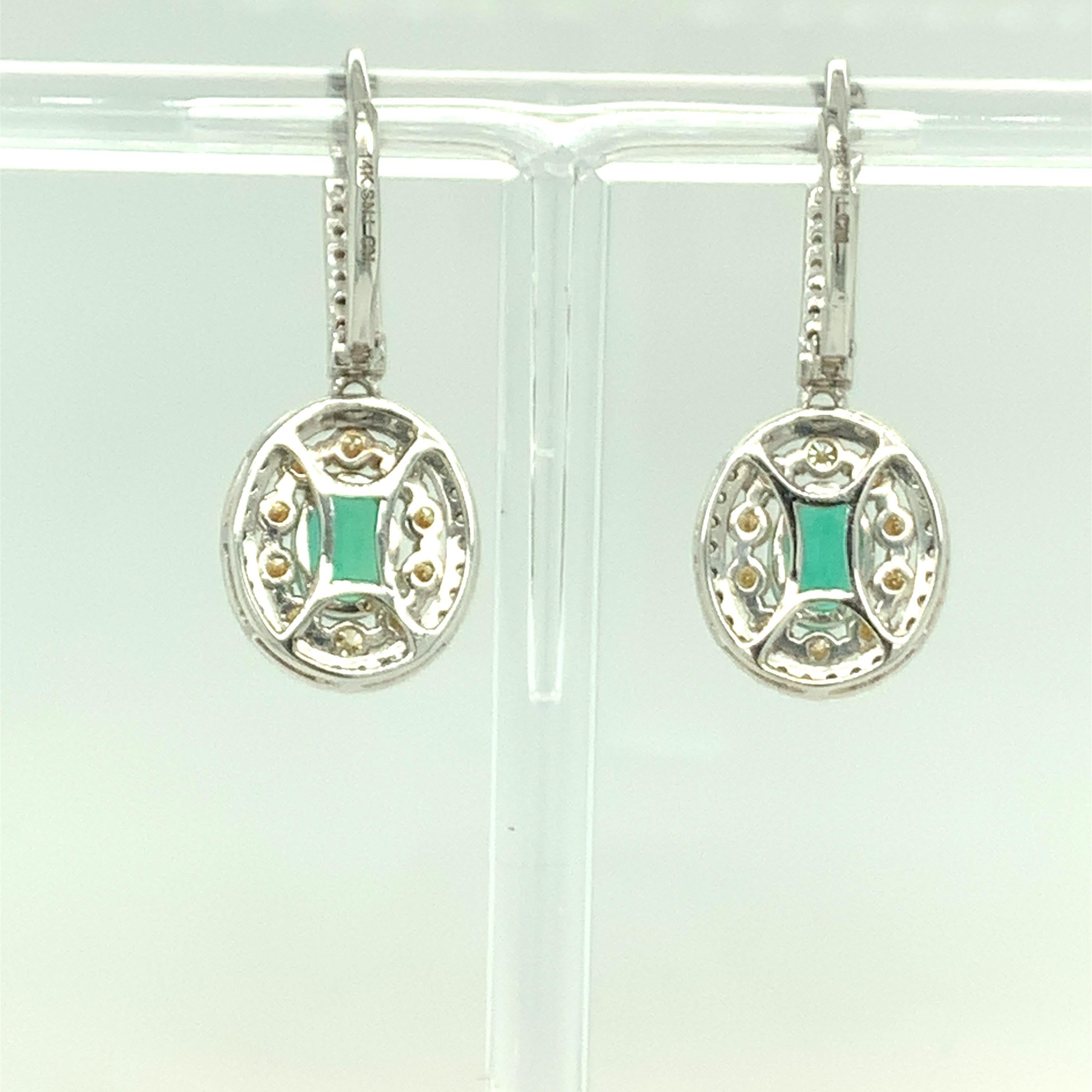 1.5 Carat Emerald Earrings with Yellow and White Diamond Set in Two Tone Gold 3