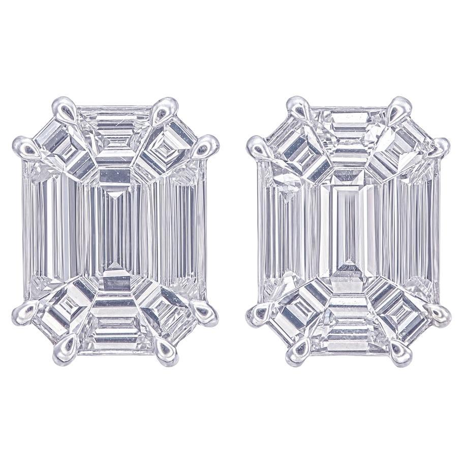 Pie cut earrings with 3.70carat diamonds of 15 carat face up Invisible set studs For Sale